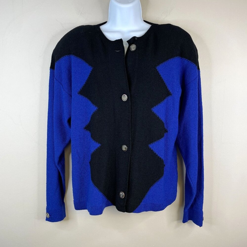 Steve FABRIKANT Vintage Womens Art To Wear Cardigan Sweater Size L Wool Blend